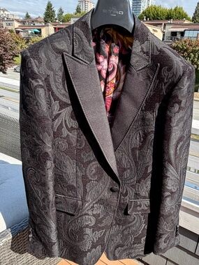 Etro Mens Black jacquard textures paisley Blazer